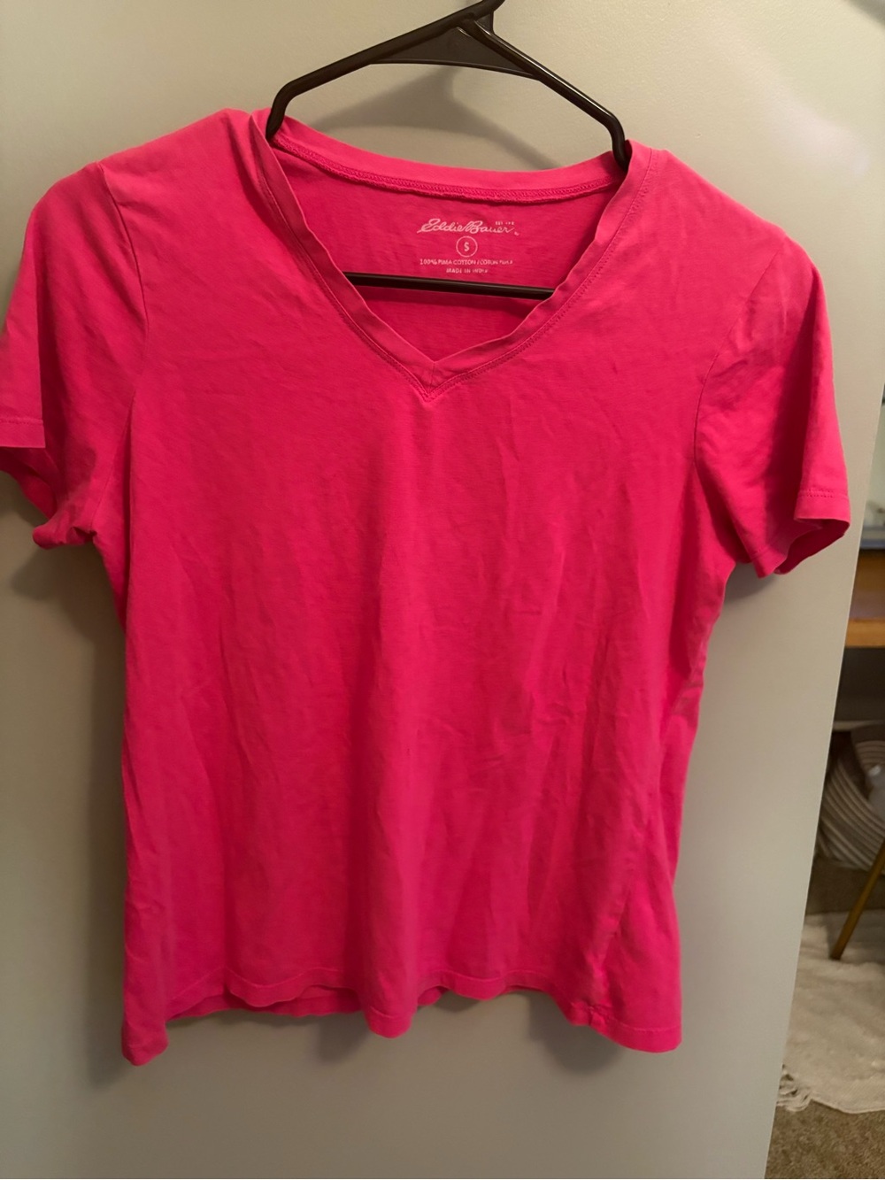 Eddie Bauer Women's V-Neck Tee in Bright Pink